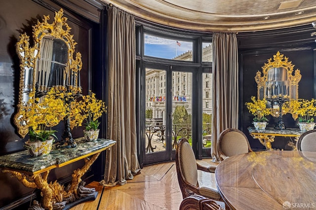 interior space with parquet floors and french doors