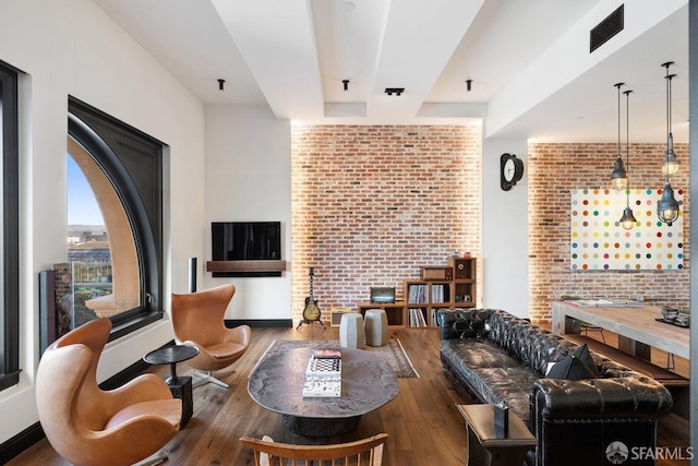 706 Mission St Unit 1001, San Francisco, CA 94103 - living room with wood finished floors and brick wall