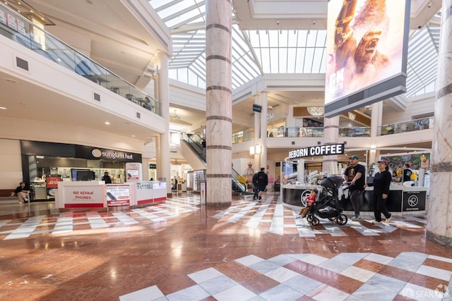 community lobby with a towering ceiling