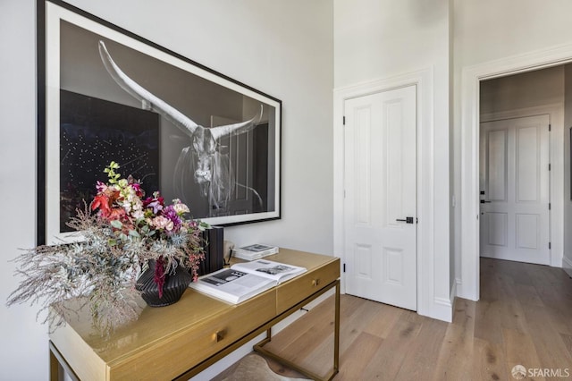 home office featuring light hardwood / wood-style floors