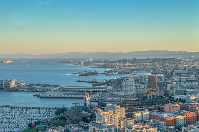 city view with a water and mountain view