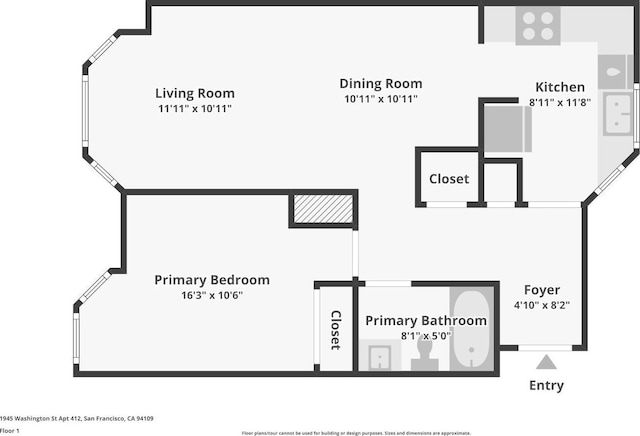 1945 Washington St Unit 412, San Francisco, CA 94109 - floor plan / room layout