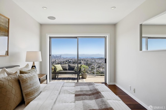 11 Perego Ter Unit 6, San Francisco, CA 94131 - bedroom with dark wood-style floors, multiple windows, access to exterior, and a mountain view