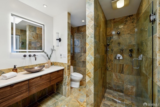 11 Perego Ter Unit 6, San Francisco, CA 94131 - full bathroom featuring tile walls, toilet, a shower stall, and vanity
