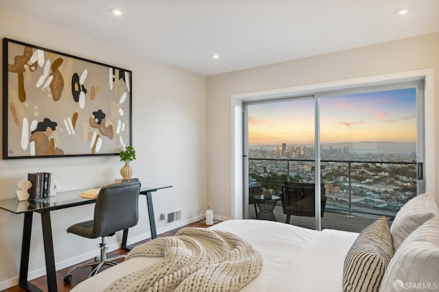 11 Perego Ter Unit 6, San Francisco, CA 94131 - bedroom with recessed lighting, an office area, baseboards, access to exterior, and wood finished floors