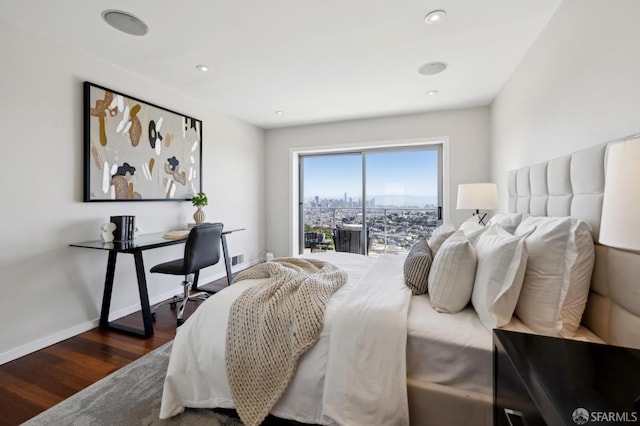 11 Perego Ter Unit 6, San Francisco, CA 94131 - bedroom featuring dark wood-type flooring, baseboards, access to exterior, an office area, and recessed lighting