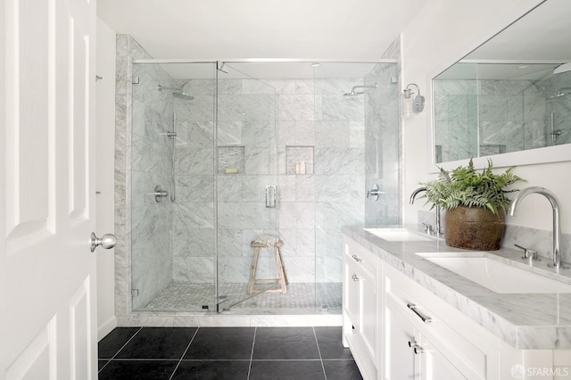 1643 43rd Ave, San Francisco, CA 94122 - full bathroom featuring double vanity, a shower stall, and tile patterned flooring