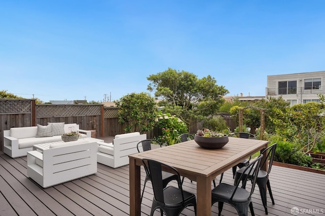 1643 43rd Ave, San Francisco, CA 94122 - wooden terrace featuring an outdoor hangout area, a fenced backyard, and outdoor dining area