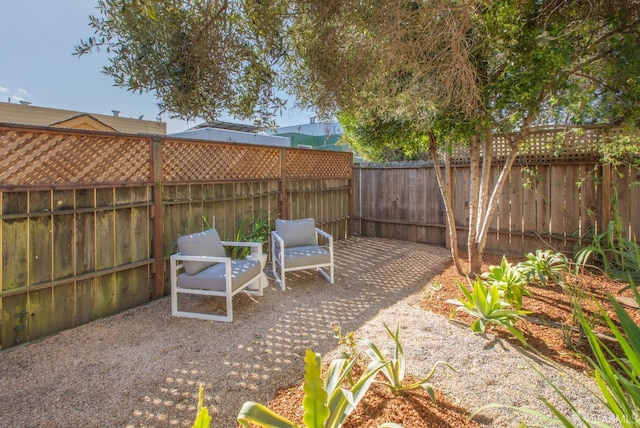 view of yard with a patio area and a fenced backyard