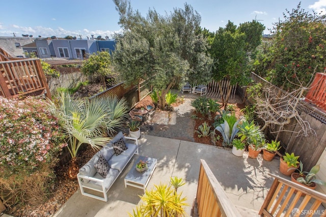 view of yard with a patio area and a fenced backyard