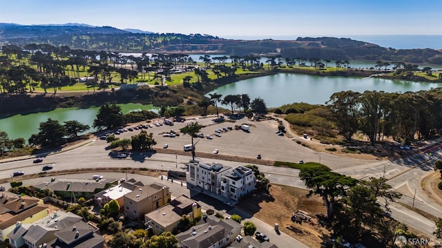aerial overview of property's location with a large body of water