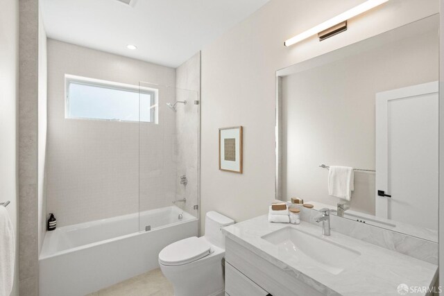 full bathroom with toilet,  shower combination, and vanity