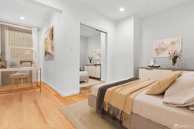 3870 18th St, San Francisco, CA 94114 - bedroom with light wood-style flooring, recessed lighting, baseboards, a closet, and an office area