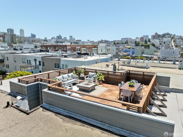 3226 Octavia St, San Francisco, CA 94123 - balcony with a skyline view, an outdoor living space with a fire pit, and outdoor dining area