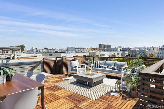 3226 Octavia St, San Francisco, CA 94123 - wooden deck with an outdoor living space with a fire pit