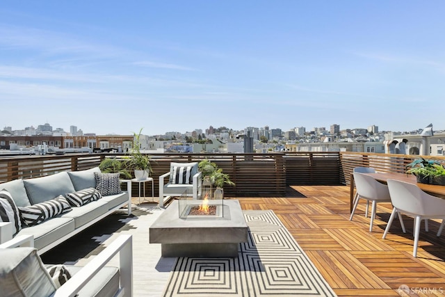 3226 Octavia St, San Francisco, CA 94123 - view of patio / terrace with an outdoor living space with a fire pit, a skyline view, and a deck