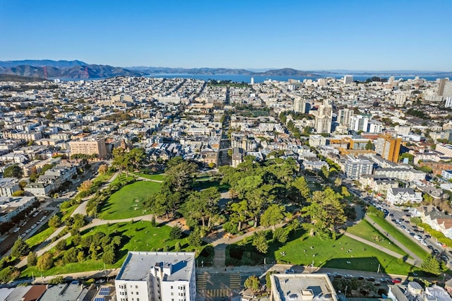 bird's eye view with a mountain view