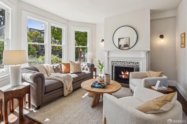 61 Homestead St, San Francisco, CA 94114 - living room with wood finished floors, a warm lit fireplace, and baseboards