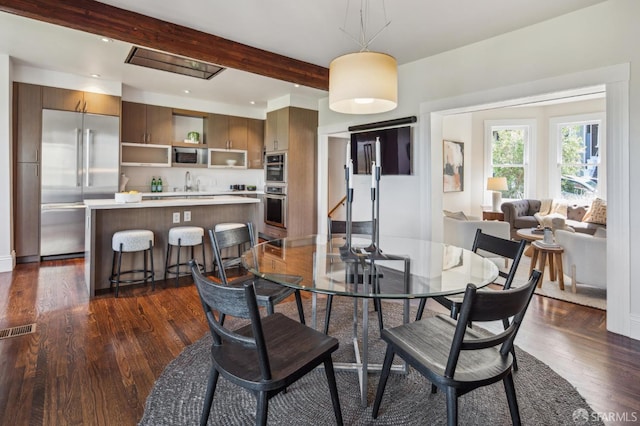 61 Homestead St, San Francisco, CA 94114 - dining room with dark wood finished floors, recessed lighting, and beamed ceiling