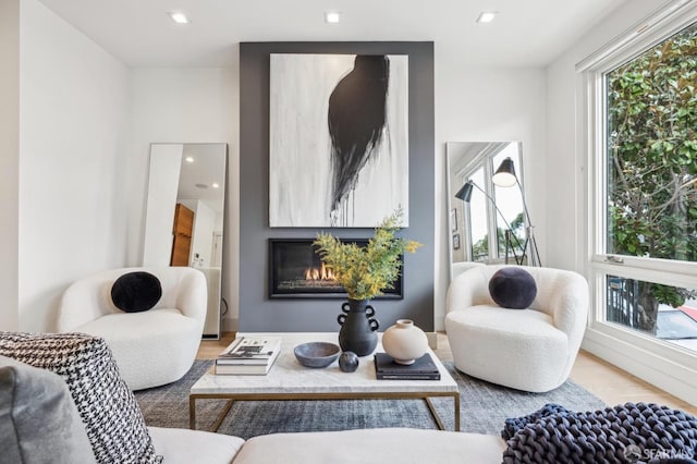 sitting room with light wood-type flooring