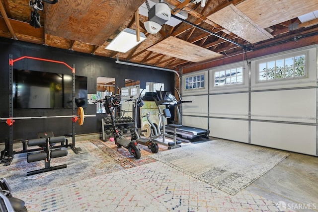 garage with a garage door opener