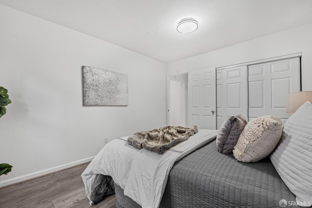 bedroom featuring hardwood / wood-style floors and a closet