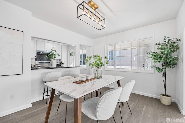 dining space featuring wood-type flooring