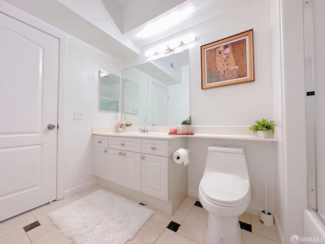1951 Ofarrell St Unit 420, San Mateo, CA 94403 - bathroom featuring vanity, tile patterned floors, a shower, and a tub to relax in