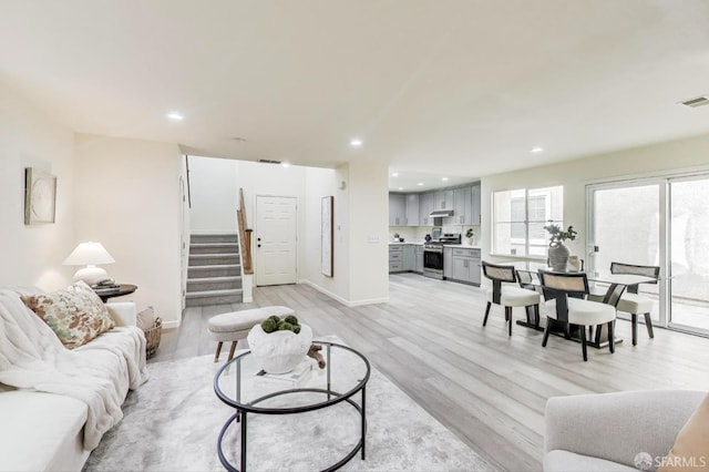 95 Olmsted Ct, Pittsburg, CA 94565 - living area featuring stairway, light wood-style floors, and recessed lighting