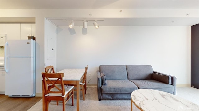 living room featuring light hardwood / wood-style flooring and track lighting