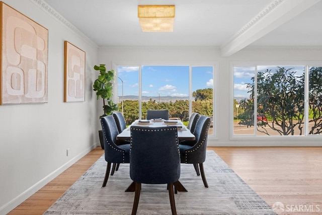 dining area featuring wood finished floors and baseboards