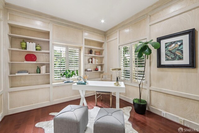 1475 Monterey Blvd, San Francisco, CA 94127 - office space with built in features, dark wood-type flooring, a decorative wall, and plenty of natural light
