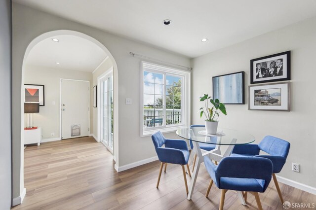 1475 Monterey Blvd, San Francisco, CA 94127 - dining room with arched walkways, wood finished floors, recessed lighting, and baseboards