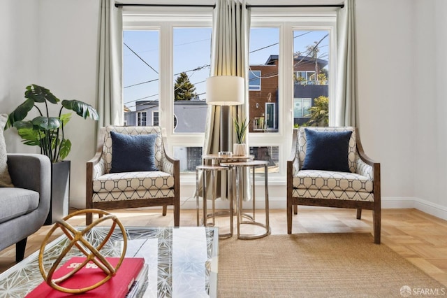 living area with baseboards