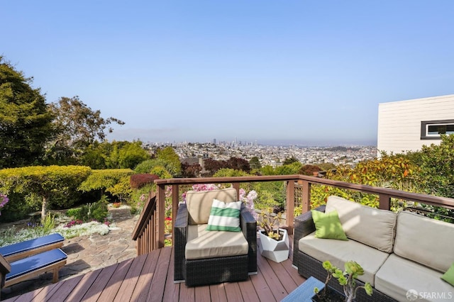 wooden deck with outdoor lounge area