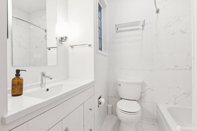 full bathroom with vanity, toilet, and  shower combination