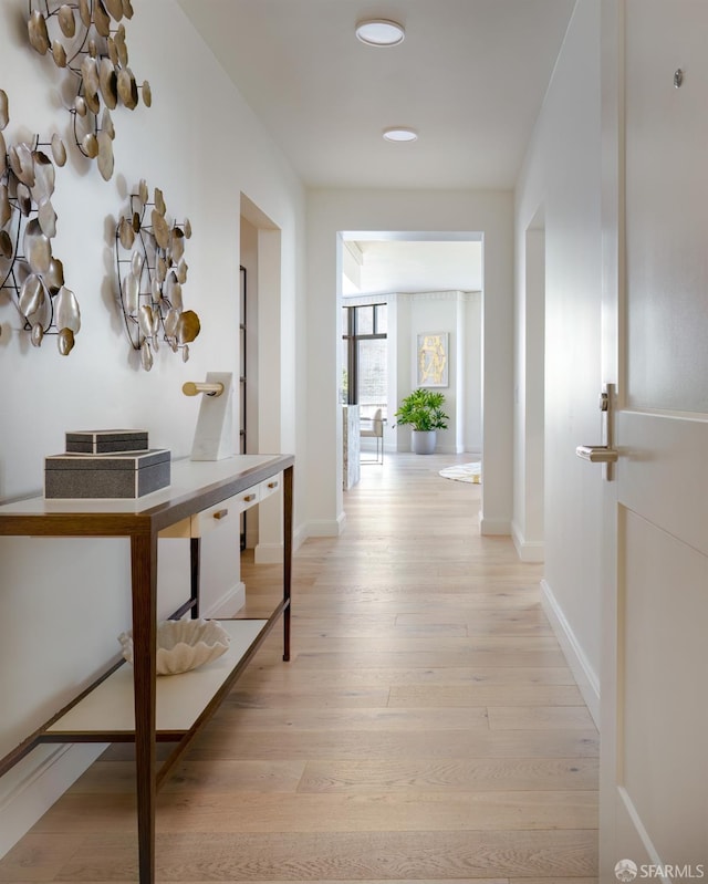 hall with light hardwood / wood-style flooring