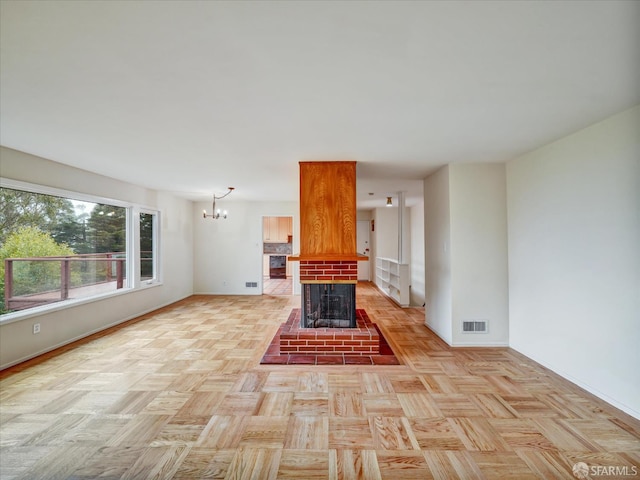 173 Warren Dr, San Francisco, CA 94131 - unfurnished living room featuring a chandelier and a fireplace