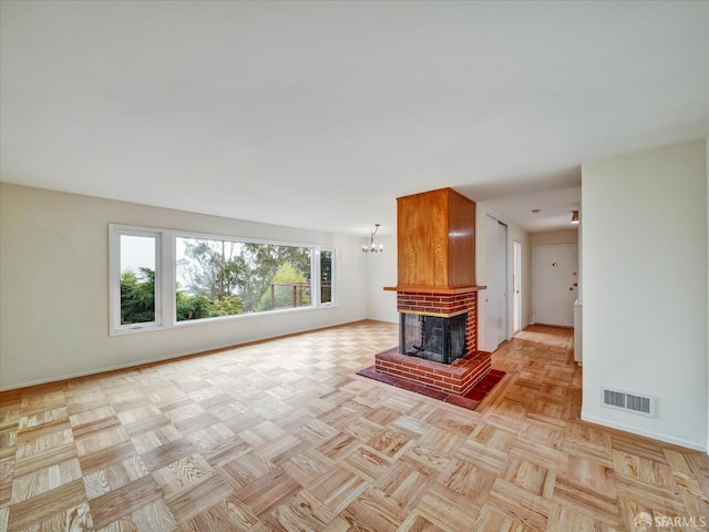 173 Warren Dr, San Francisco, CA 94131 - unfurnished living room featuring a fireplace and a chandelier