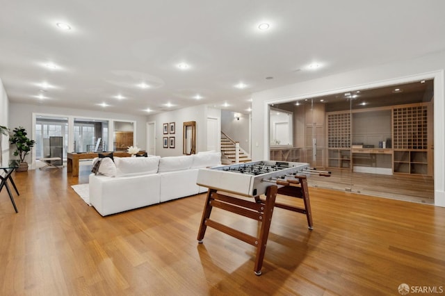 game room featuring pool table and light wood-type flooring