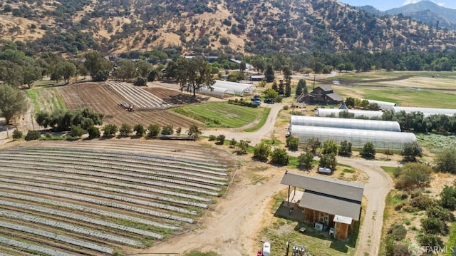 birds eye view of property with a rural view and a mountain view