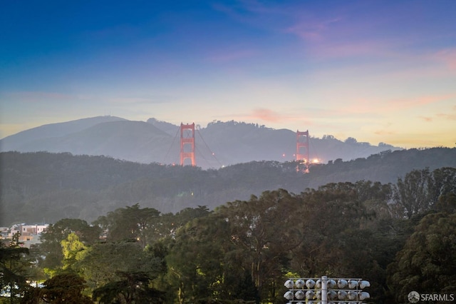 mountain view featuring a wooded view