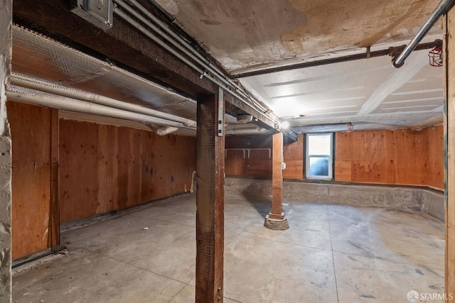 basement with wood walls