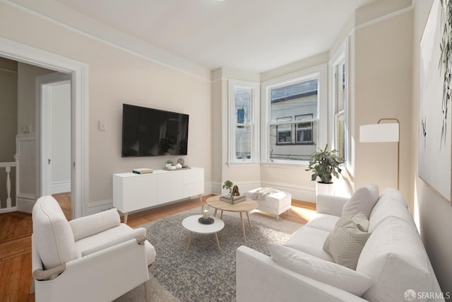 living room featuring baseboards and wood finished floors