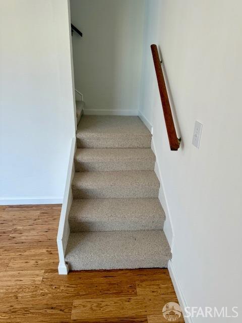 staircase featuring wood-type flooring