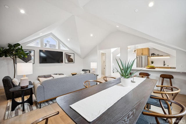 102 Baker St Unit A, San Francisco, CA 94117 - dining space featuring light wood-style flooring, recessed lighting, and vaulted ceiling