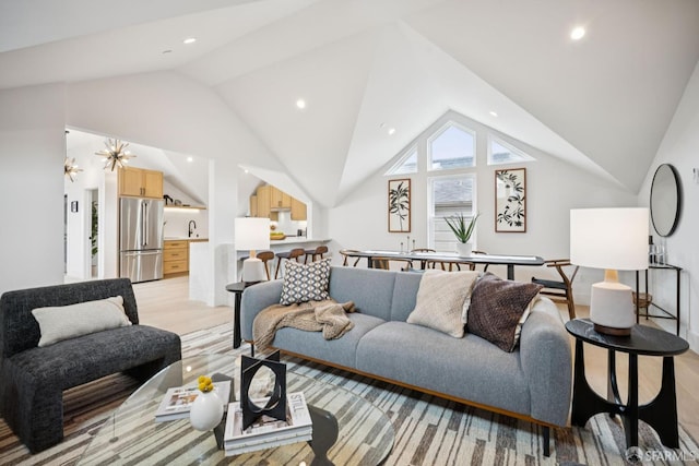 102 Baker St Unit A, San Francisco, CA 94117 - living room with lofted ceiling and recessed lighting