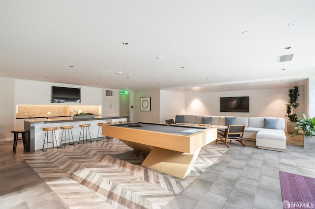 game room with billiards, visible vents, and recessed lighting