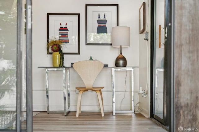 detailed view of wood finished floors and baseboards