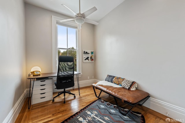 719-721 Shotwell St, San Francisco, CA 94110 - home office with wood finished floors, baseboards, lofted ceiling, and ceiling fan